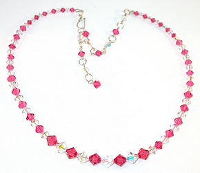 clear ab and indian pink necklace swarovski crystal sterling silver necklace