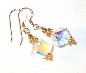 clear crystal earrings Clear AB earrings 5600 cubes 14K gold-filled swarovski crystals, prom wedding jewelry